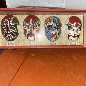 Set of Four Chinese Opera Mask Miniatures - Multicolor
